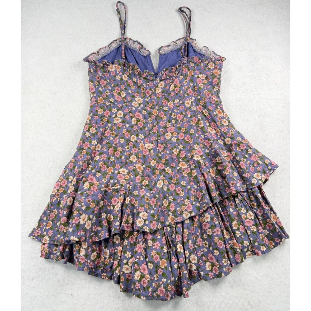 Altar'd State Bishlyn Romper Blue Floral Ruffle Tiered Skort Dress Medium NWT